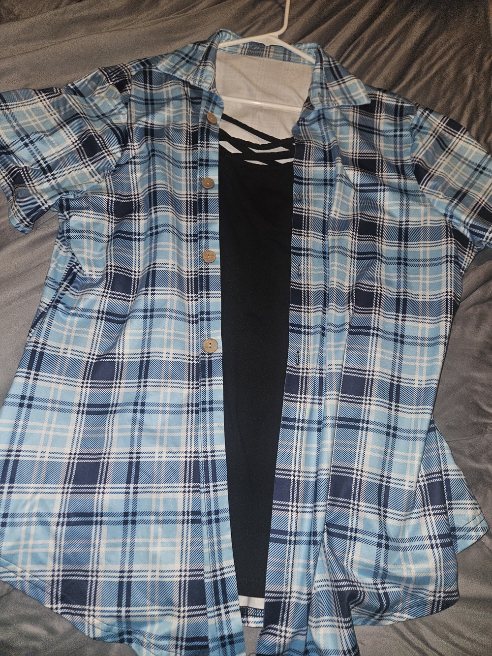 Light Blue Plaid Short-Sleeve Men’s Shirt